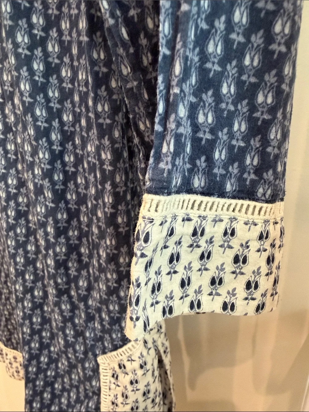 Tory Burch Navy Blue Printed Tunic with White Contrast Trim